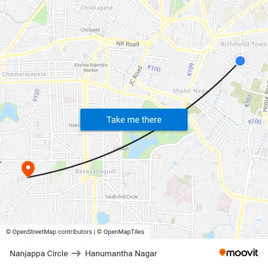 Nanjappa Circle to Hanumantha Nagar map