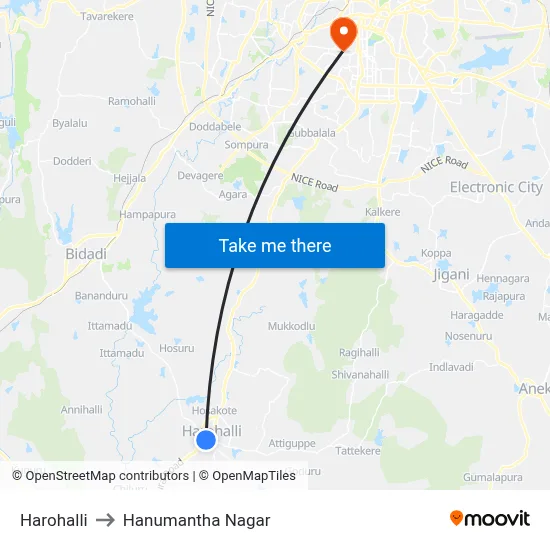 Harohalli to Hanumantha Nagar map