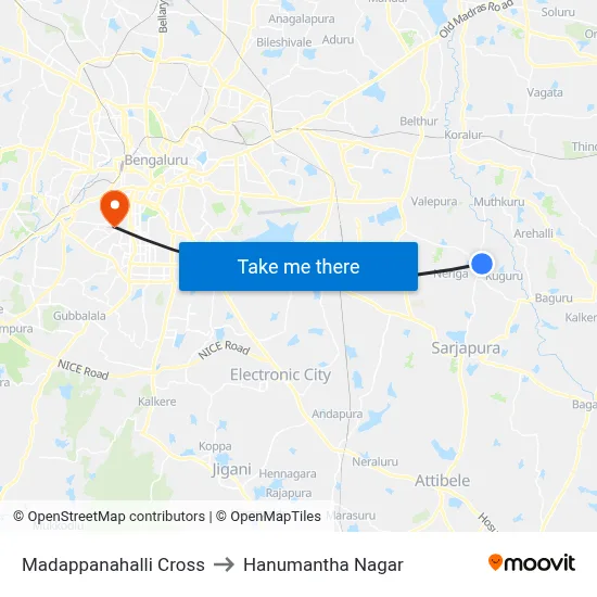Madappanahalli Cross to Hanumantha Nagar map
