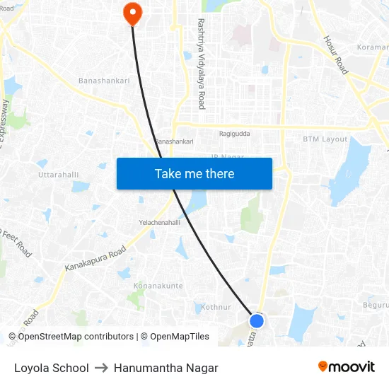 Loyola School to Hanumantha Nagar map