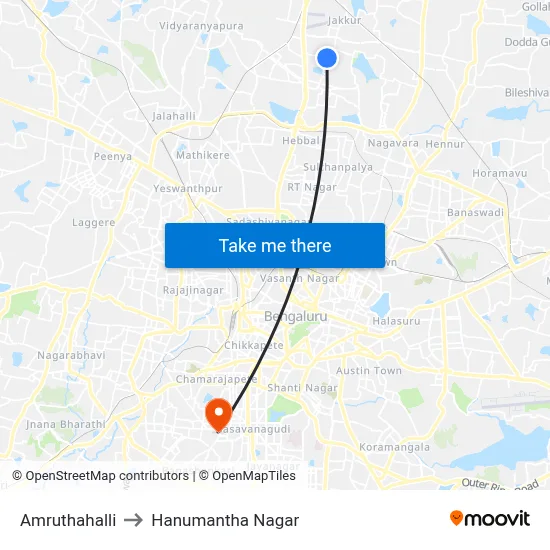 Amruthahalli to Hanumantha Nagar map