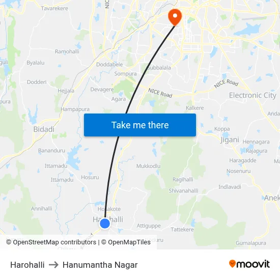Harohalli to Hanumantha Nagar map