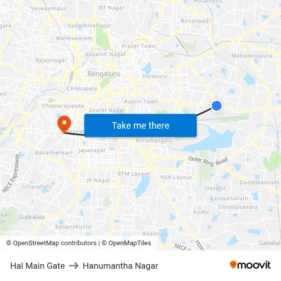 Hal Main Gate to Hanumantha Nagar map