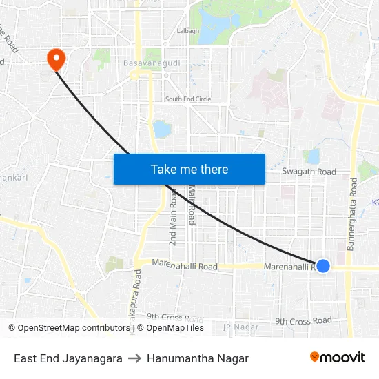 East End Jayanagara to Hanumantha Nagar map