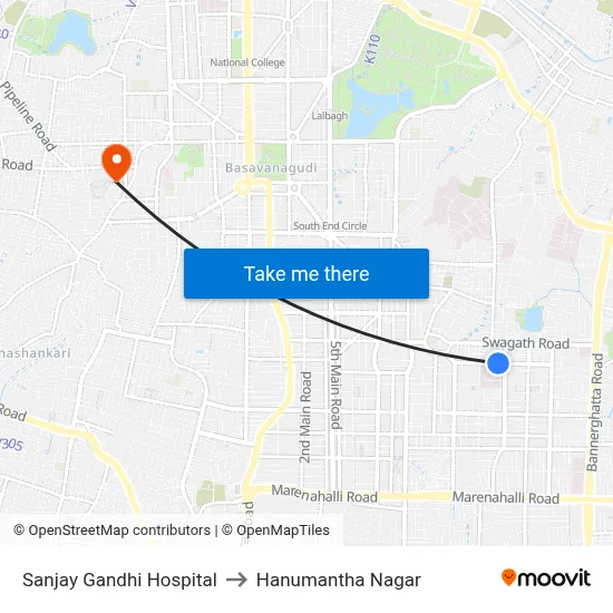 Sanjay Gandhi Hospital to Hanumantha Nagar map