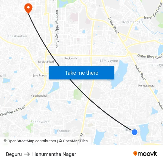 Beguru to Hanumantha Nagar map