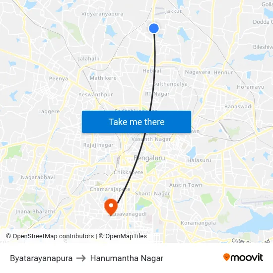 Byatarayanapura to Hanumantha Nagar map