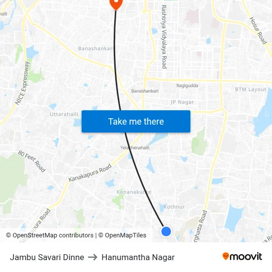 Jambu Savari Dinne to Hanumantha Nagar map