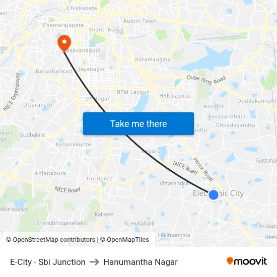 E-City - Sbi Junction to Hanumantha Nagar map