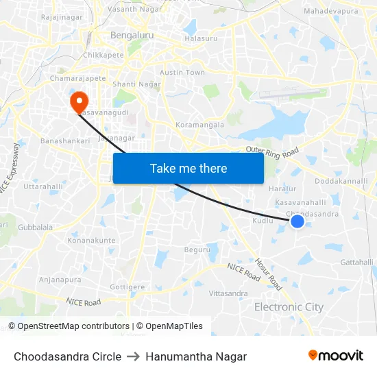 Choodasandra Circle to Hanumantha Nagar map