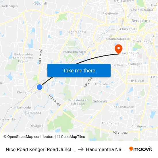 Nice Road Kengeri Road Junction to Hanumantha Nagar map