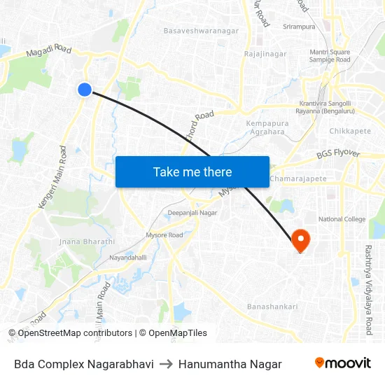 Bda Complex Nagarabhavi to Hanumantha Nagar map