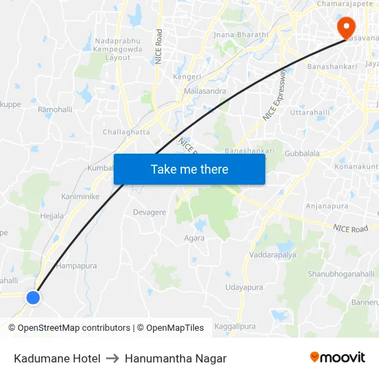 Kadumane Hotel to Hanumantha Nagar map