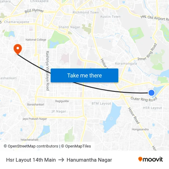 Hsr Layout 14th Main to Hanumantha Nagar map