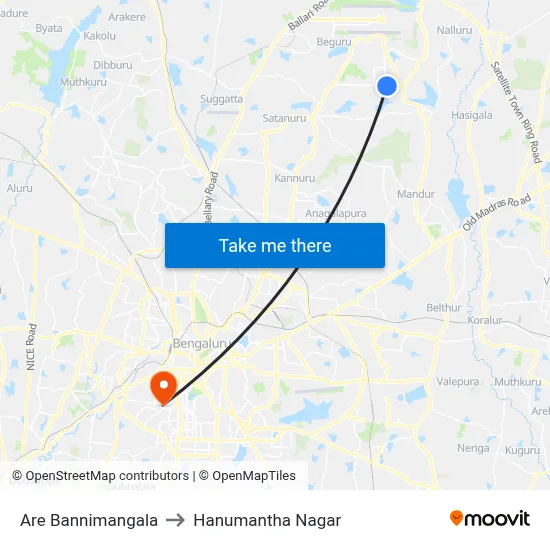 Are Bannimangala to Hanumantha Nagar map