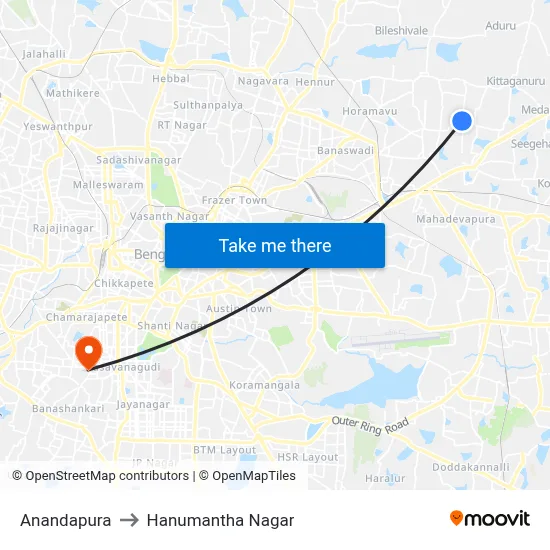 Anandapura to Hanumantha Nagar map
