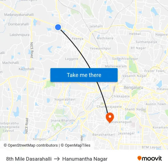 8th Mile Dasarahalli to Hanumantha Nagar map