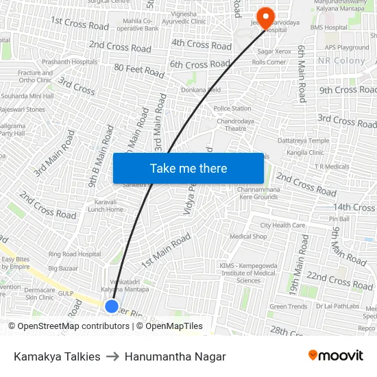 Kamakya Talkies to Hanumantha Nagar map