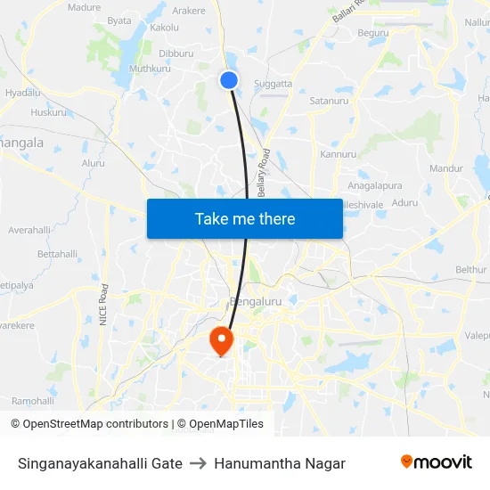 Singanayakanahalli Gate to Hanumantha Nagar map