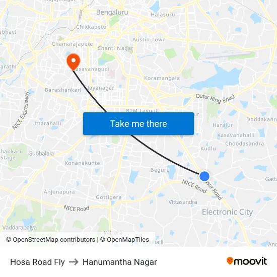 Hosa Road Fly to Hanumantha Nagar map