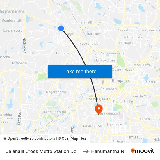 Jalahalli Cross Metro Station Departure to Hanumantha Nagar map