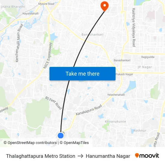 Thalaghattapura Metro Station to Hanumantha Nagar map