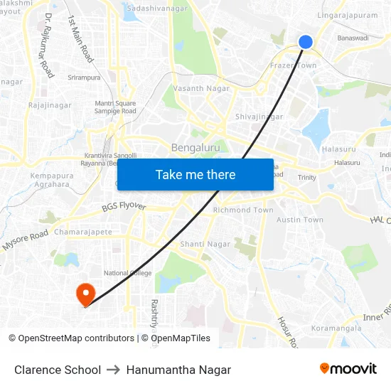 Clarence School to Hanumantha Nagar map
