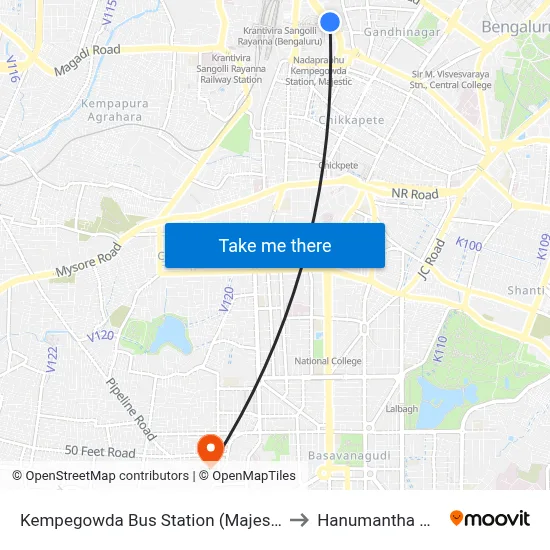 Kempegowda Bus Station (Majestic/Kbs) to Hanumantha Nagar map