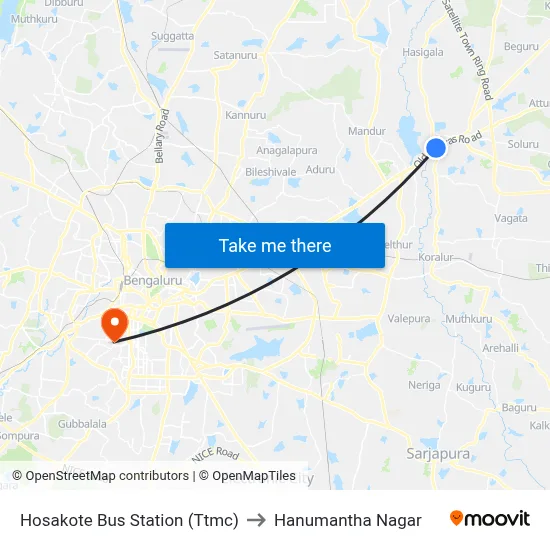 Hosakote Bus Station (Ttmc) to Hanumantha Nagar map