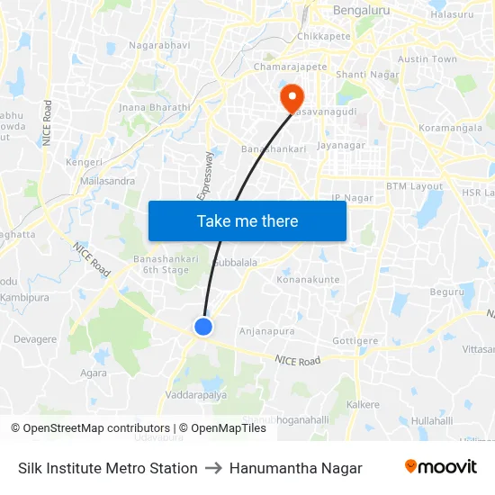 Silk Institute Metro Station to Hanumantha Nagar map