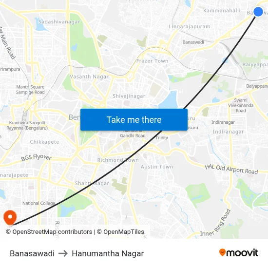 Banasawadi to Hanumantha Nagar map