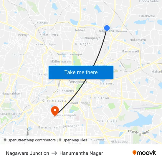 Nagawara Junction to Hanumantha Nagar map