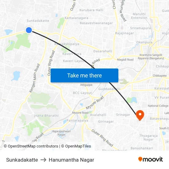 Sunkadakatte to Hanumantha Nagar map