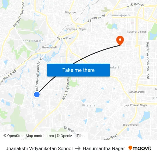 Jnanakshi Vidyaniketan School to Hanumantha Nagar map