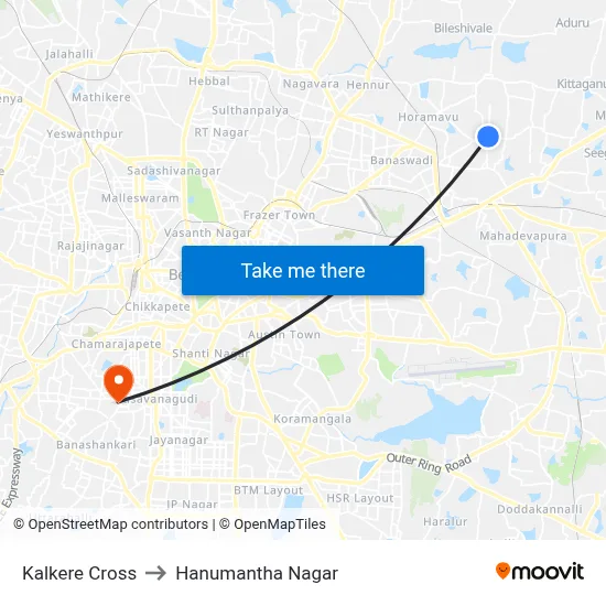 Kalkere Cross to Hanumantha Nagar map