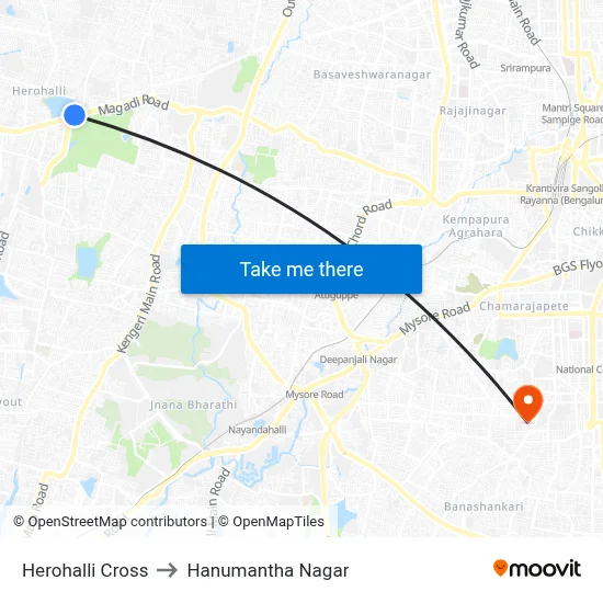 Herohalli Cross to Hanumantha Nagar map