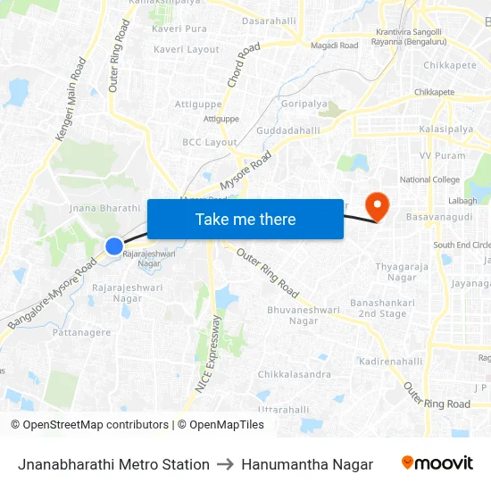 Jnanabharathi Metro Station to Hanumantha Nagar map