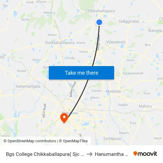 Bgs College Chikkaballapura( Sjc Institute) to Hanumantha Nagar map