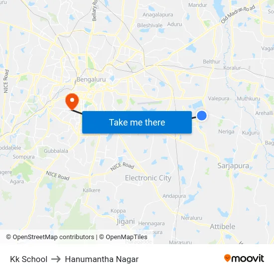 Kk School to Hanumantha Nagar map