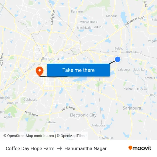 Coffee Day Hope Farm to Hanumantha Nagar map