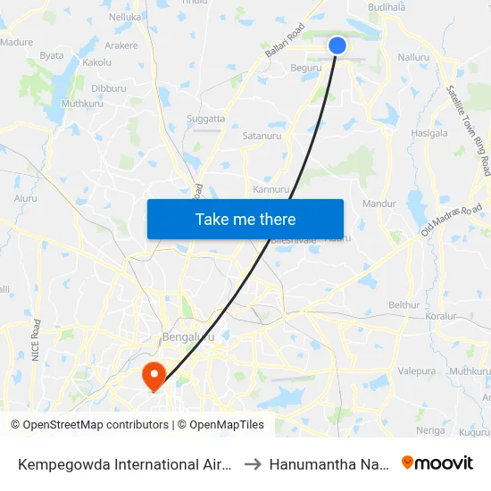 Kempegowda International Airport to Hanumantha Nagar map