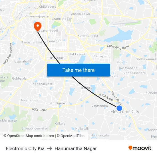 Electronic City Kia to Hanumantha Nagar map