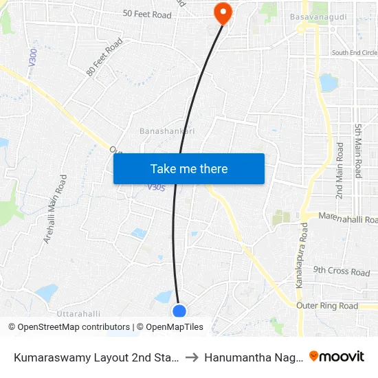 Kumaraswamy Layout 2nd Stage to Hanumantha Nagar map