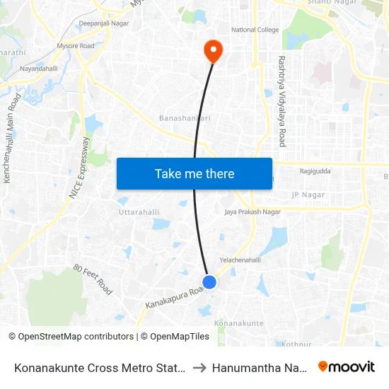 Konanakunte Cross Metro Station to Hanumantha Nagar map