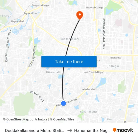 Doddakallasandra Metro Station to Hanumantha Nagar map