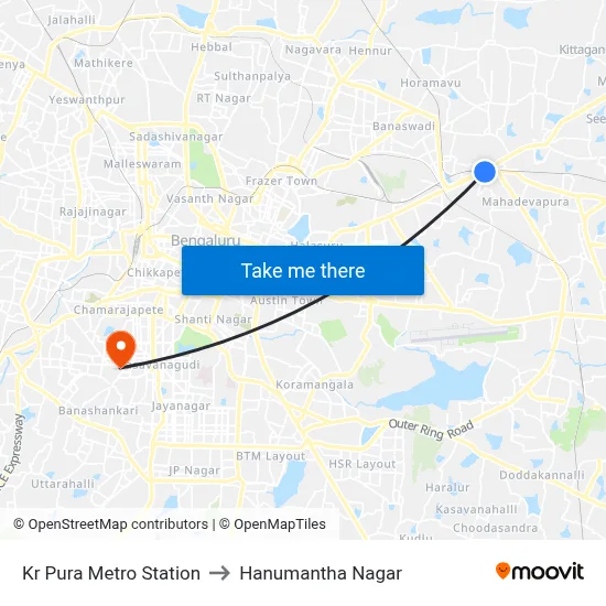 Kr Pura Metro Station to Hanumantha Nagar map