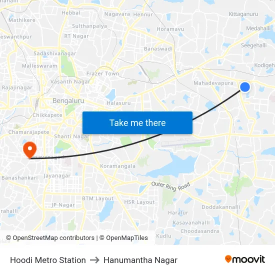 Hoodi Metro Station to Hanumantha Nagar map