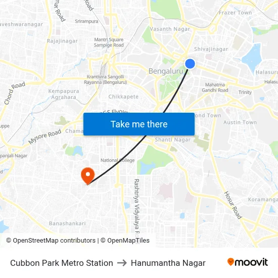 Cubbon Park Metro Station to Hanumantha Nagar map