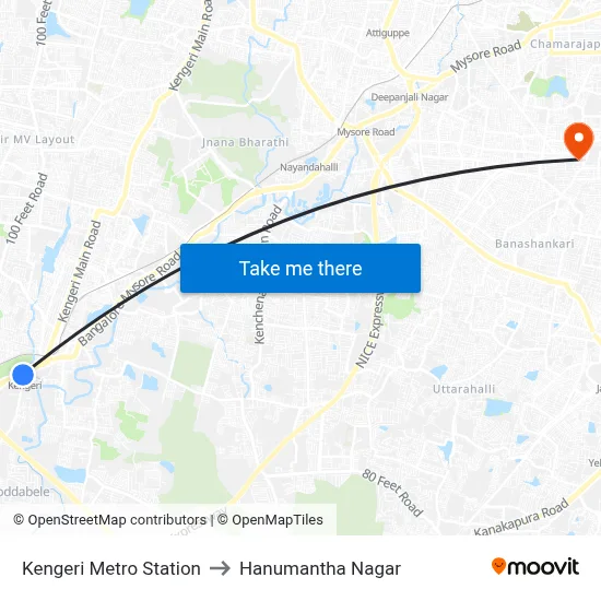 Kengeri Metro Station to Hanumantha Nagar map