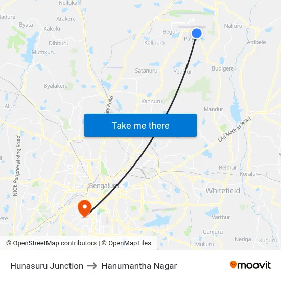 Hunasuru Junction to Hanumantha Nagar map